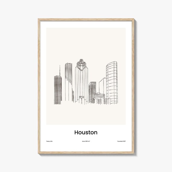 Houston Texas Minimalist Line Drawing Downtown Skyline Poster