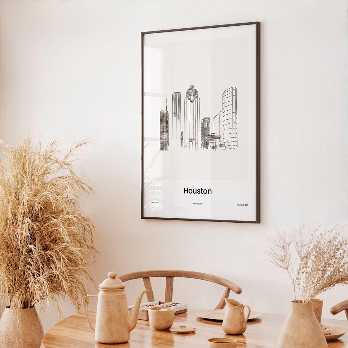 Houston Texas Minimalist Line Drawing Downtown Skyline Poster - Image 3