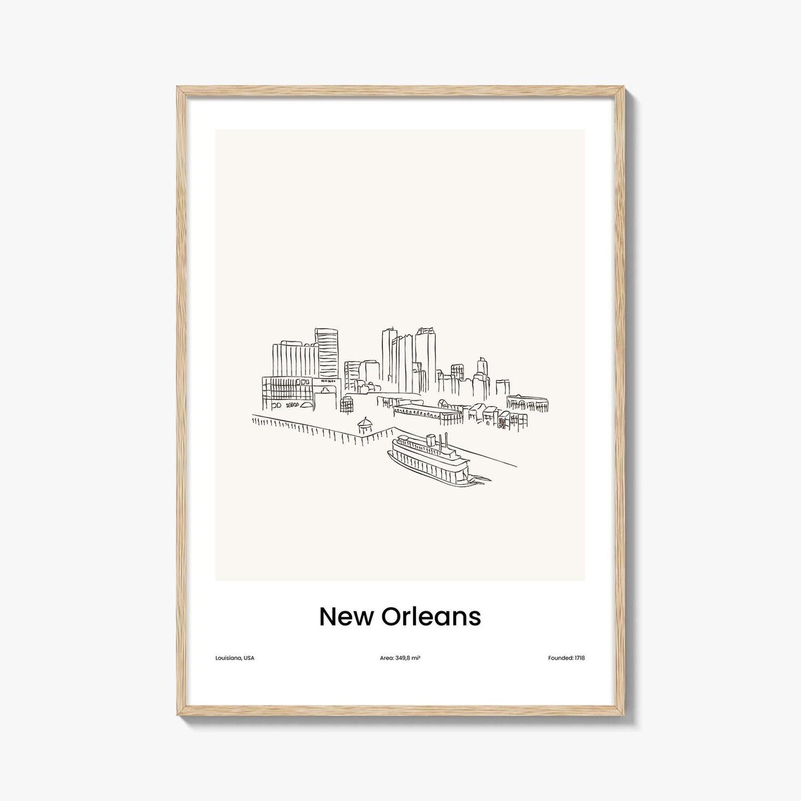New Orleans Louisiana Riverboat Minimalist Line Drawing City Poster
