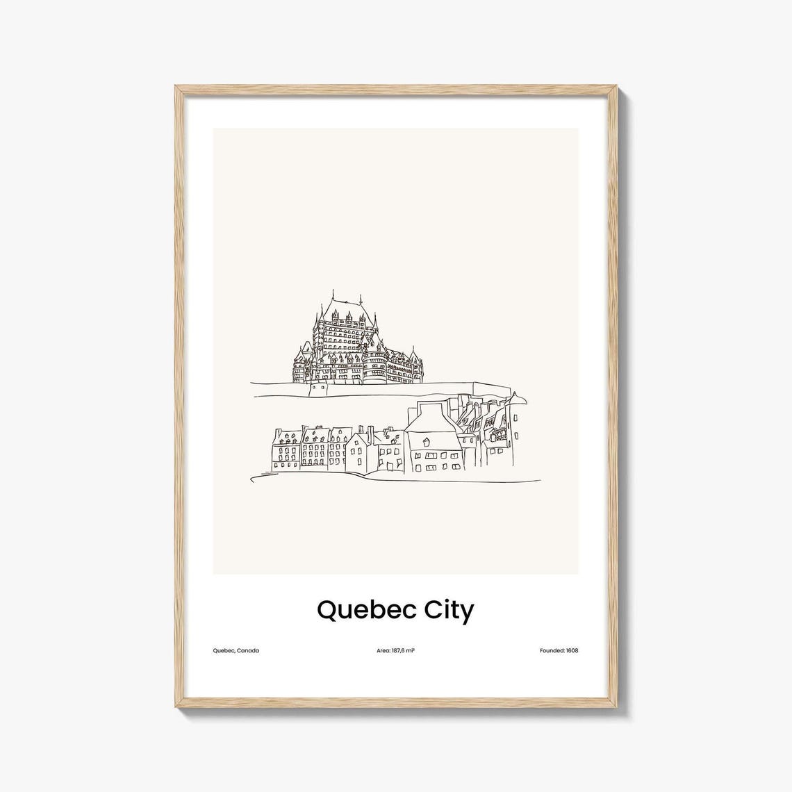 Quebec City Canada Historic Minimalist Line Drawing Art Poster