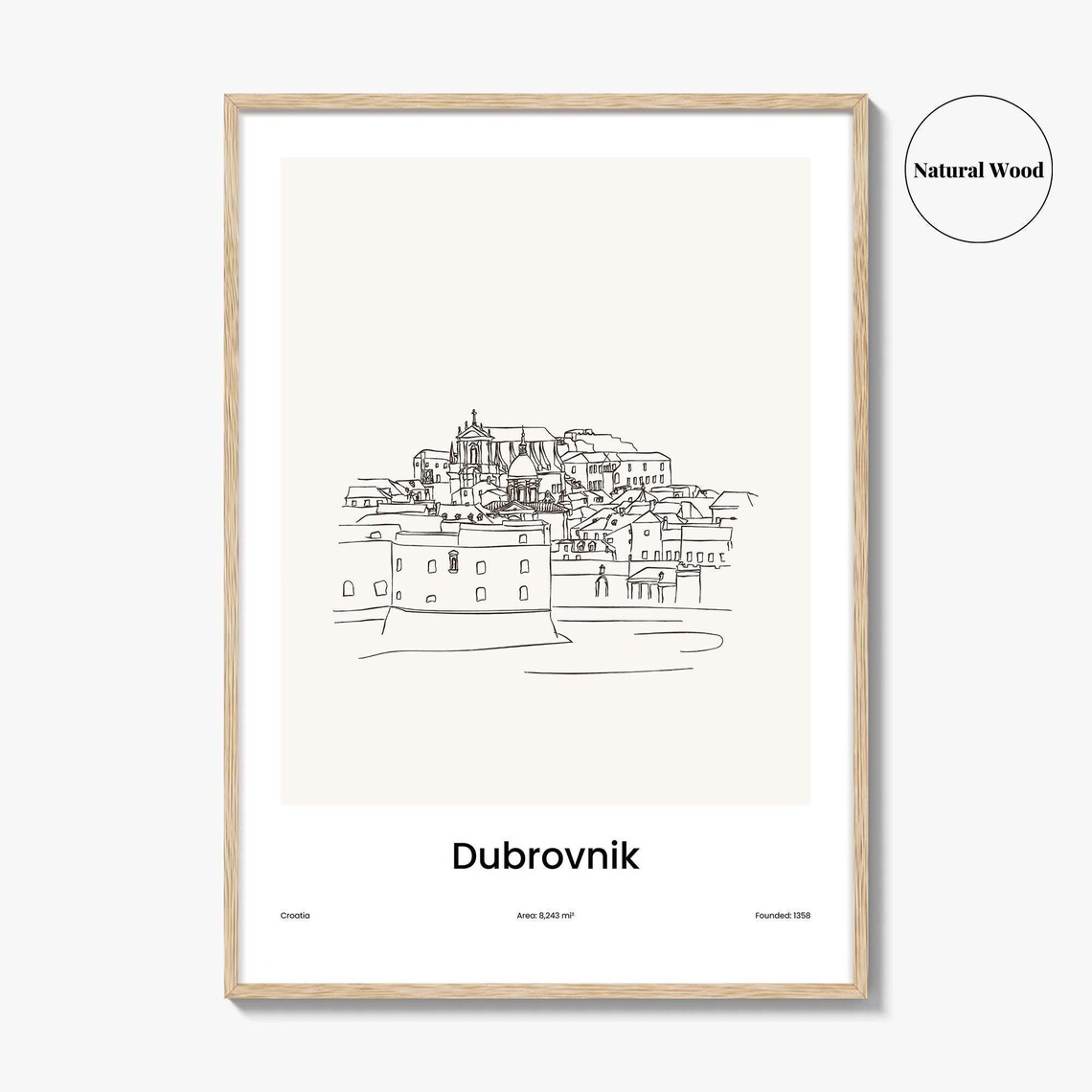 Dubrovnik Croatia Minimal Line Art Walled Old Town Sketch Poster - Image 2