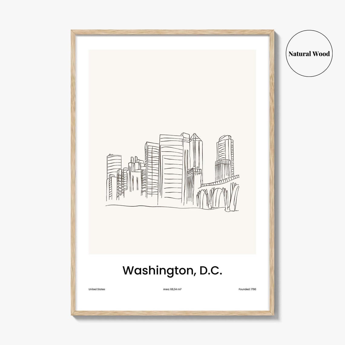 Washington DC Minimalist Line Drawing Skyline City Travel Poster - Image 2