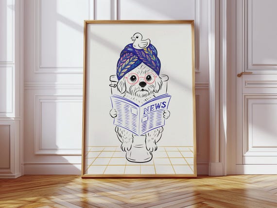 Shihpoo Bathroom Print, Funny Bathroom Wall Art Print