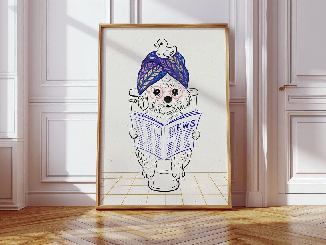 Shihpoo Bathroom Print, Funny Bathroom Wall Art Print