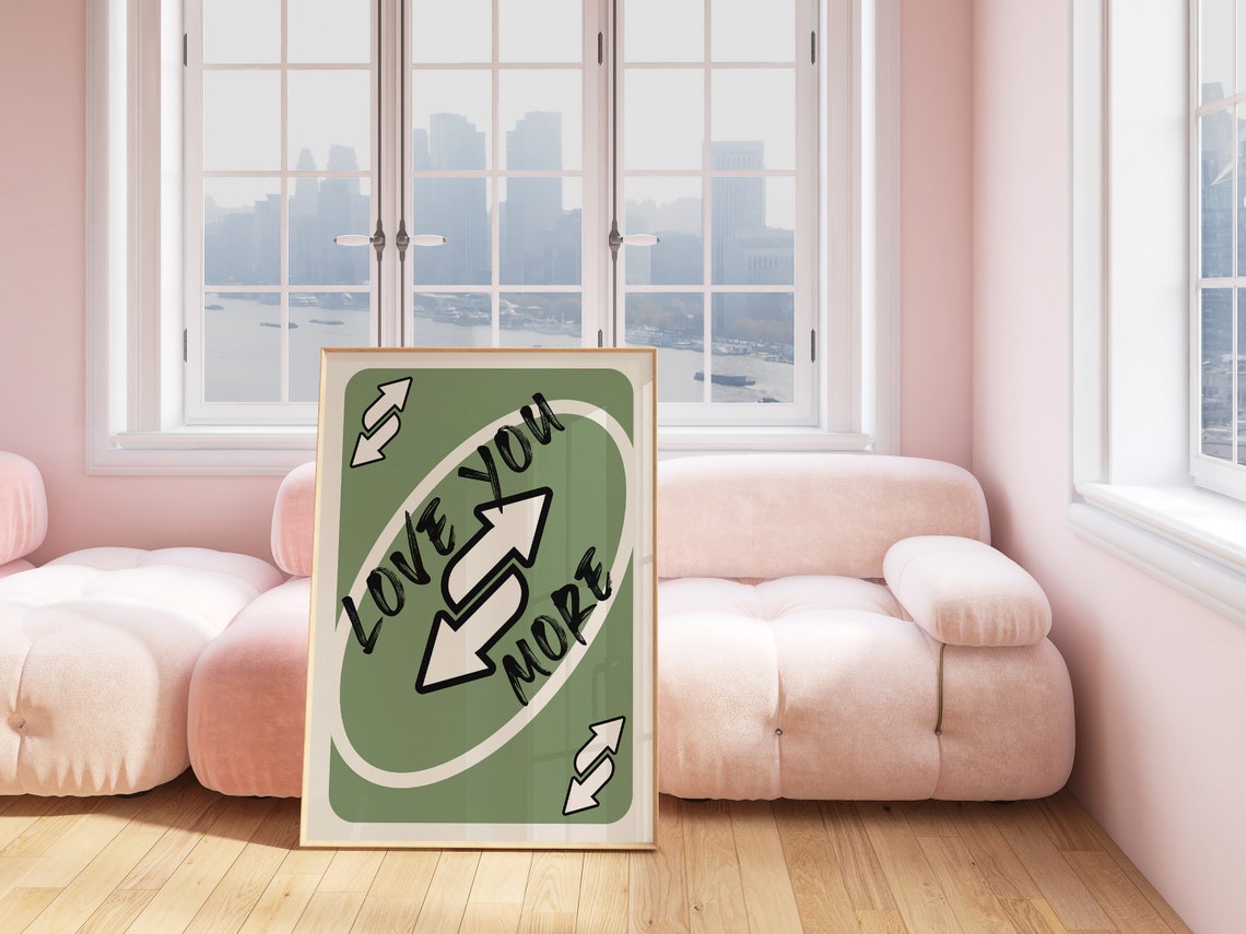 Love You More Sage Green Retro Reverse Playing Card Quote Wall Art - Image 3