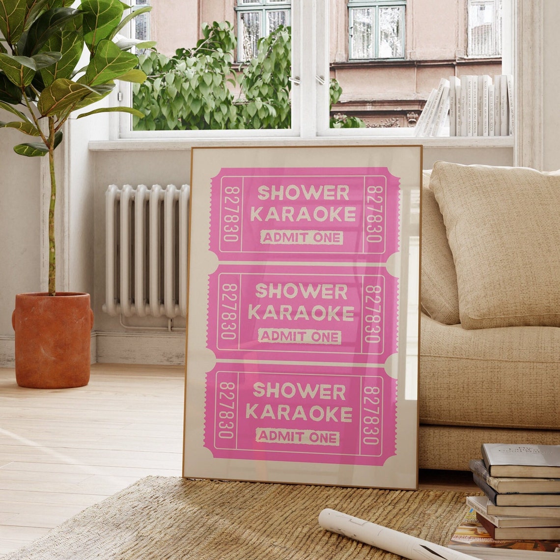 Shower Karaoke Admit One Pink Ticket Bathroom Humor Quote Poster - Image 2