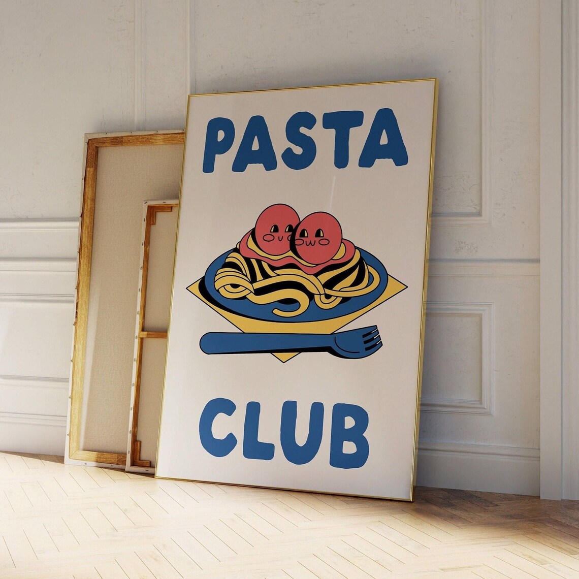 Pasta Club Cute Retro Cartoon Spaghetti Foodie Kitchen Poster - Image 2