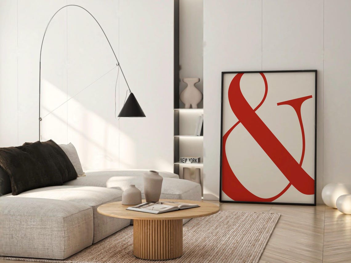 Red Ampersand Typography Poster Minimal Serif Symbol on Cream
