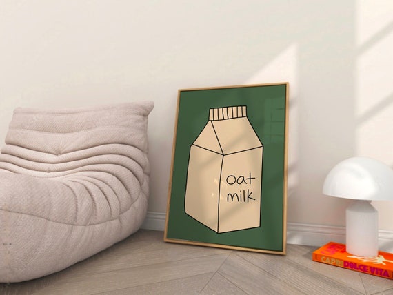 Oat Milk Carton Unframed Art Posters Wall Retro Trendy Kitchen Poster Cooking Foodie Coffee Green And Beige