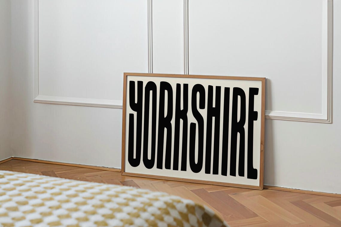Yorkshire Bold Black Lettering Poster Retro Typography on Cream