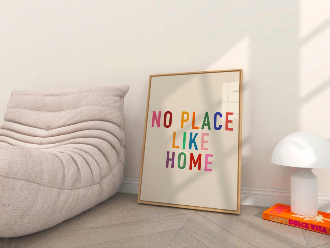 Colorful No Place Like Home Typography Poster with Rainbow Letters