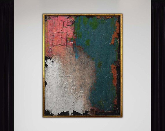 Abstract Wall Art Highresolution Distressed Texture With Bold Color Accents Modern Industrial Canvas Decor Ready To Hang
