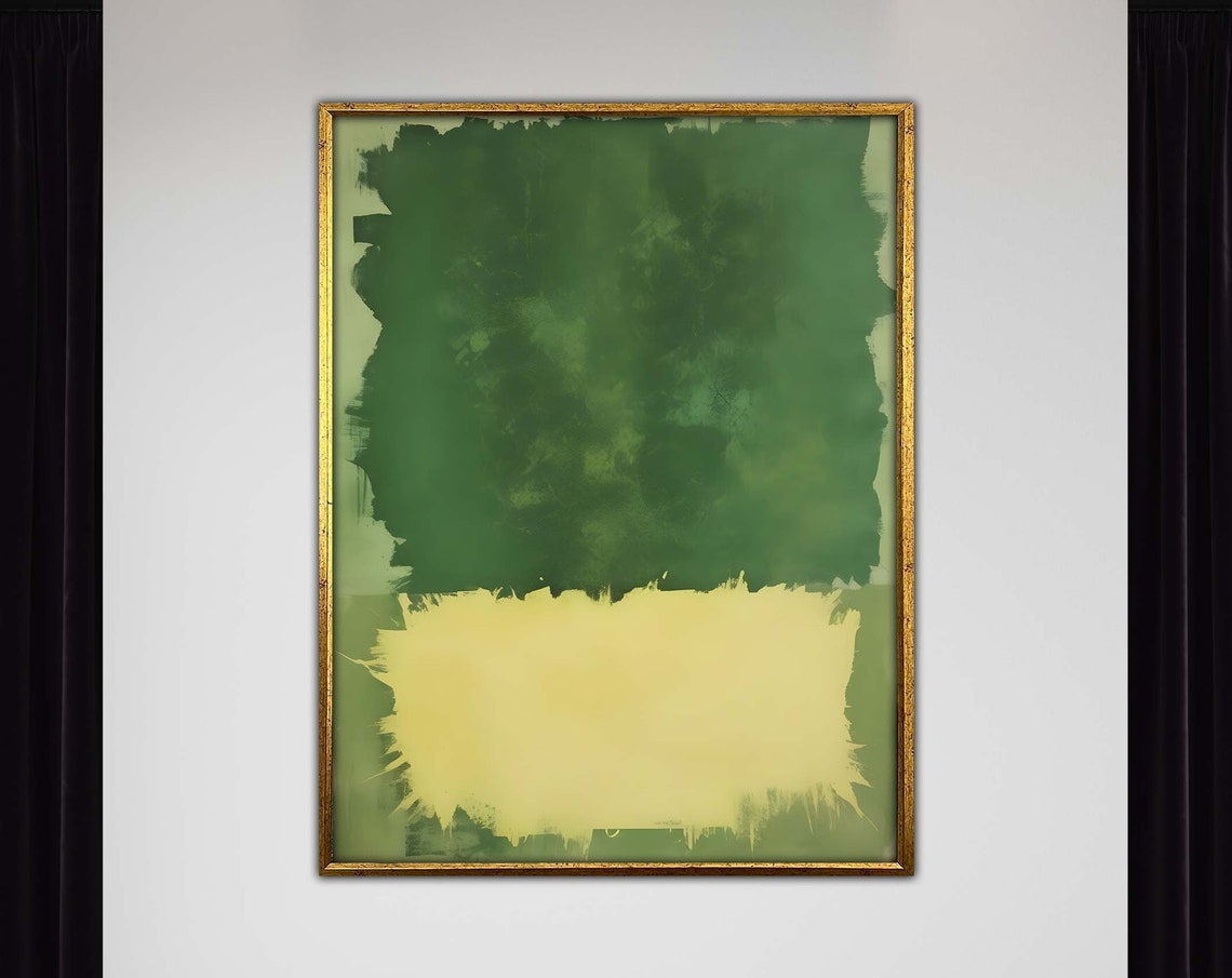 Mark Rothko Inspired Canvas Art Modern Abstract Green Painting Minimalist Wall Decor Ready To Hang Contemporary Home Style