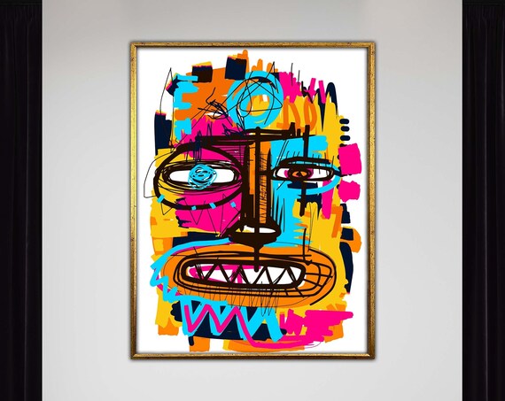 Dynamic Abstract Portrait In Bold Colors Eyecatching Home Decor Wall Art Ready To Hang Contemporary Painting
