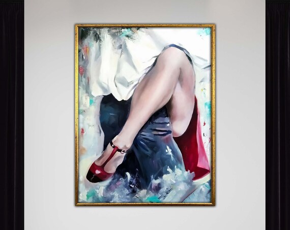 Red Heel Tango Legs Canvas Fashion Dance Detail Art Sensual Ballroom Movement Modern Figurative Wall Print