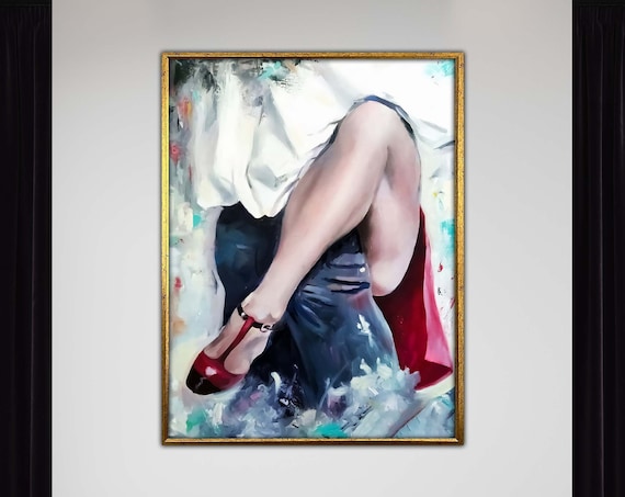 Red T Strap Heels Crossed Legs Painterly Fashion Dance Detail Wall Art
