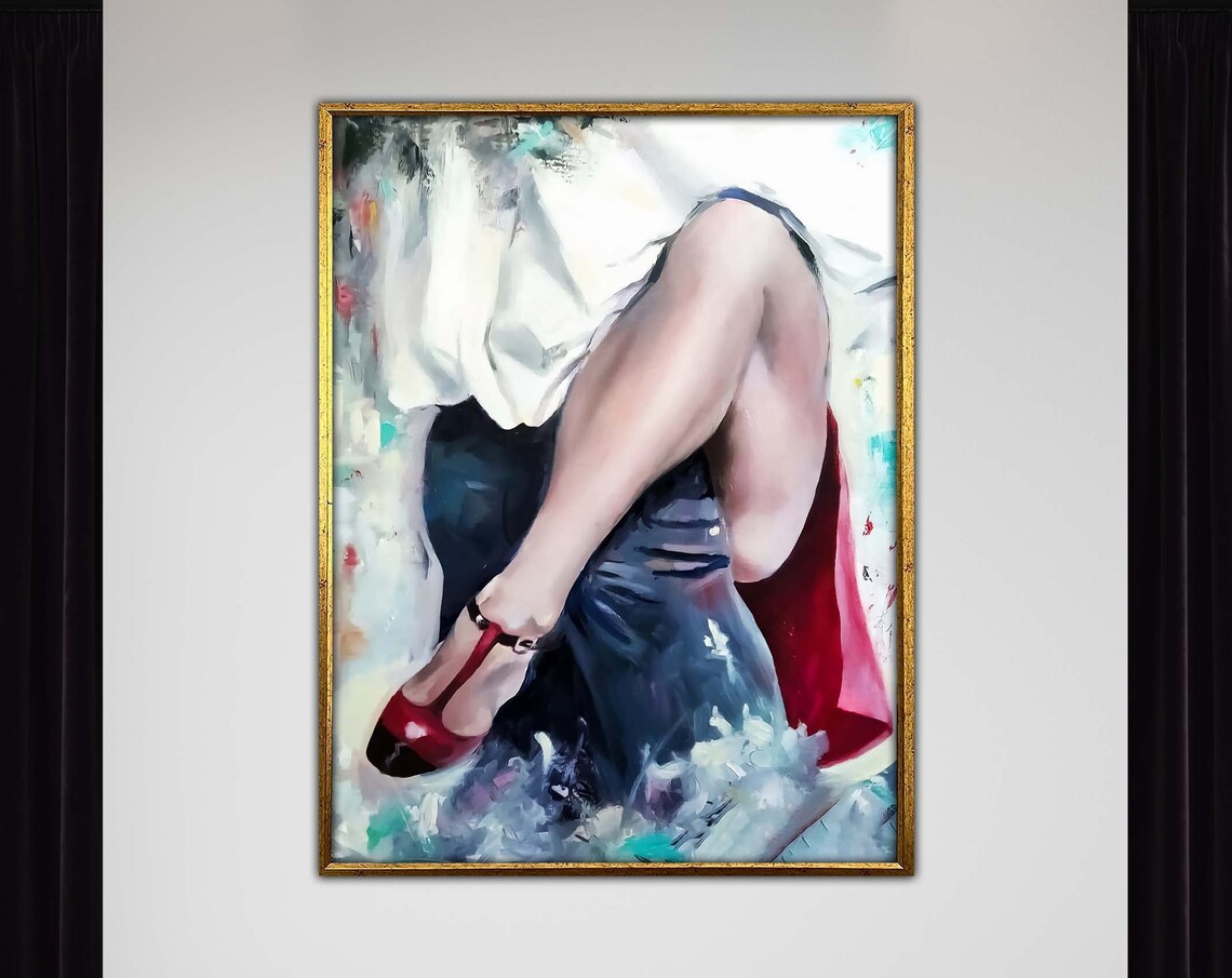 Red T Strap Heels Crossed Legs Painterly Fashion Dance Detail Wall Art