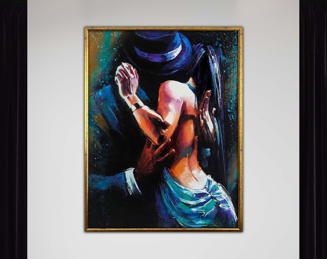 Romantic Tango Embrace Couple Dance Intimate Ballroom Scene Print