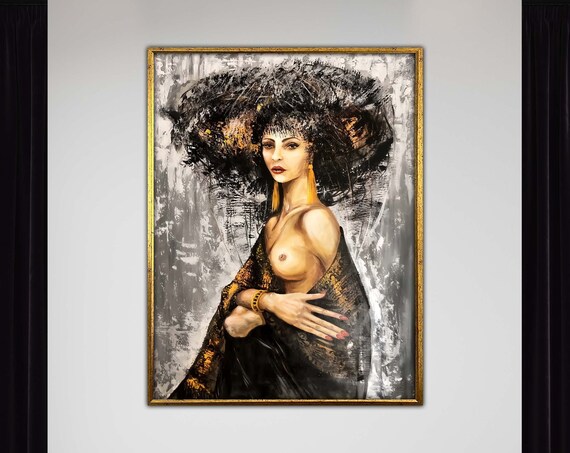 Elegant African Style Woman Portrait Painting Abstract Gold Art Poster