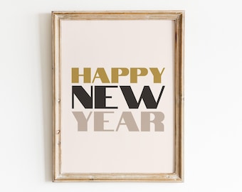 Retro New Year Art Deco Black And Gold Wall Art Print