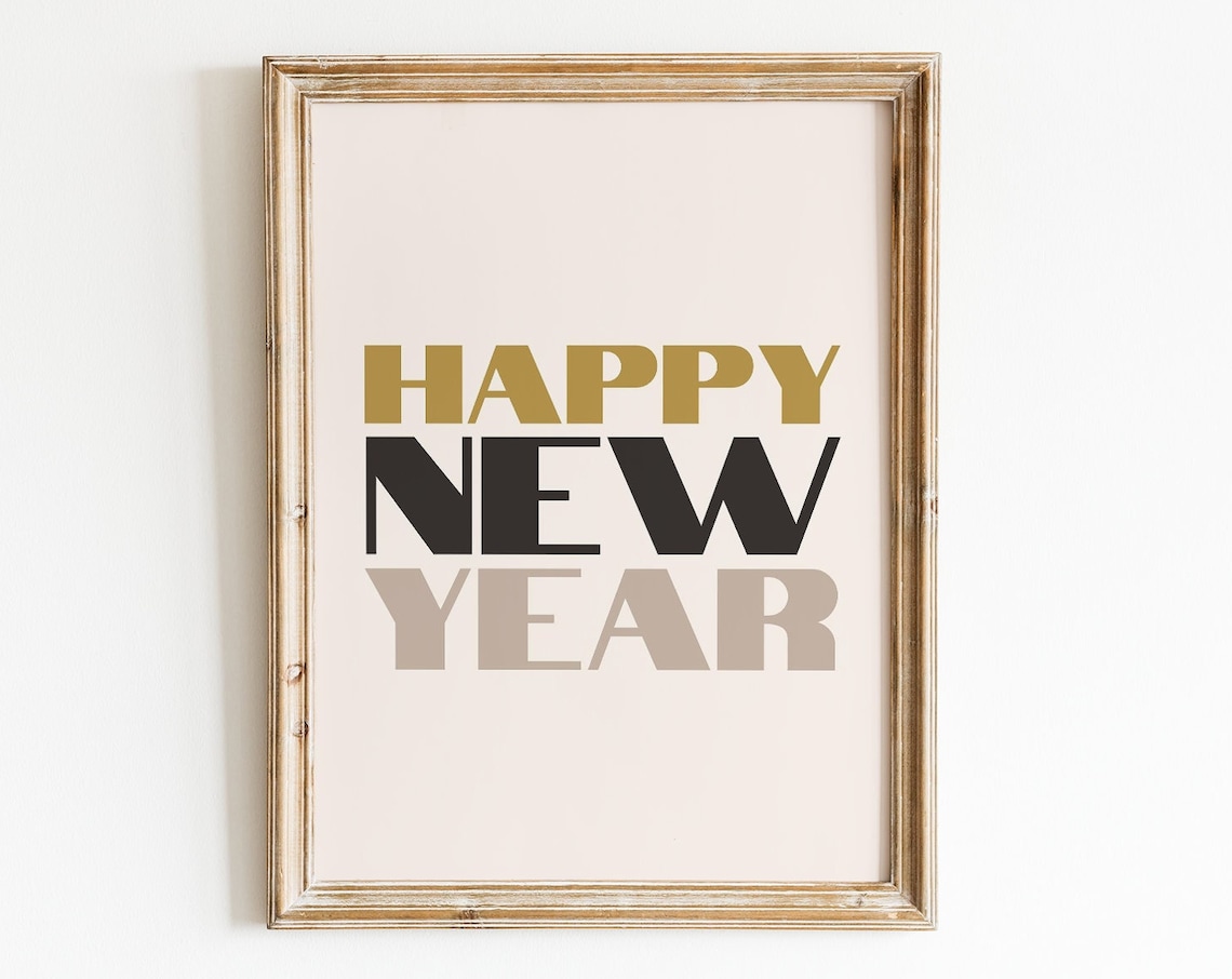 Retro New Year Art Deco Black And Gold Wall Art Print