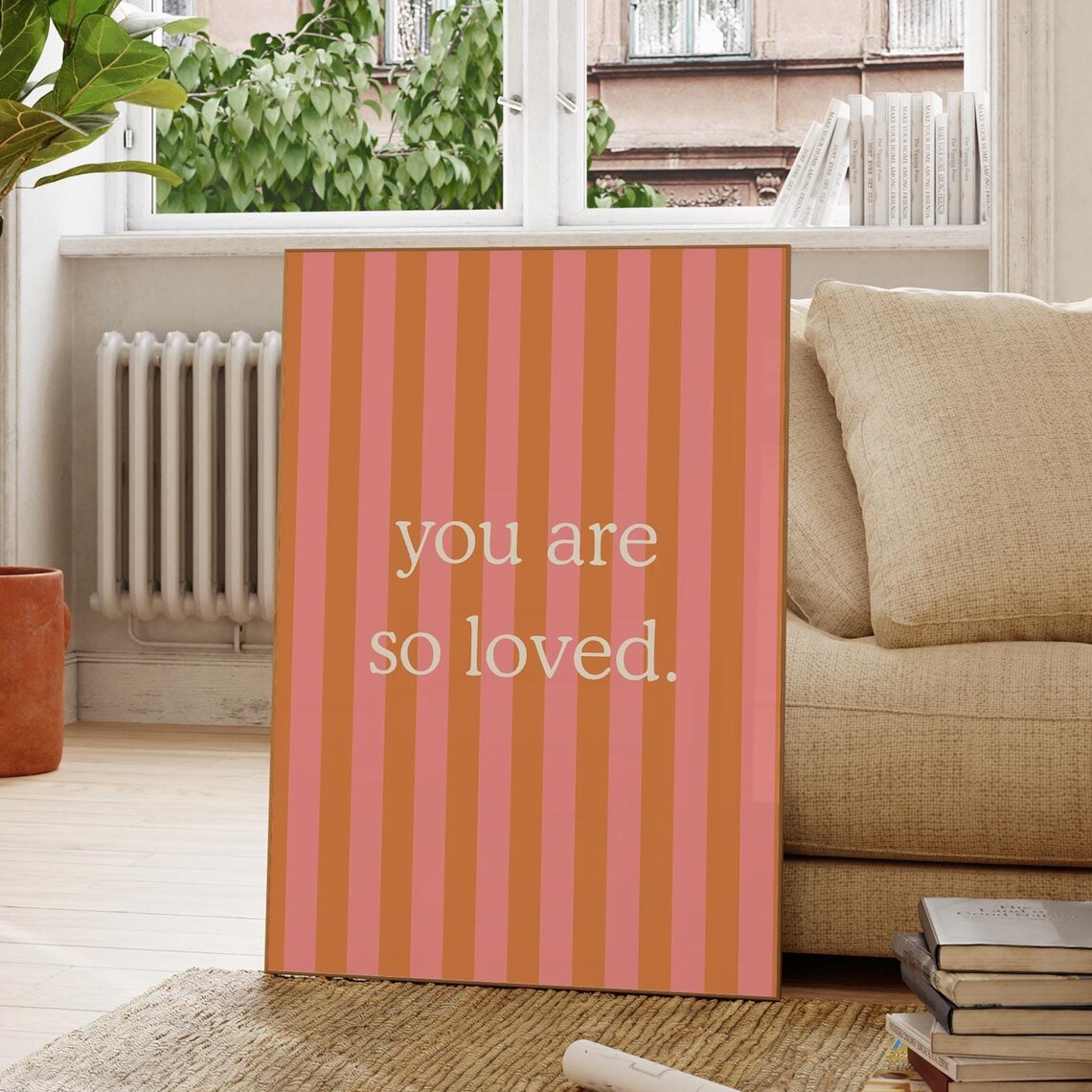 Pink Orange Striped You Are So Loved Quote Poster Nursery Gift