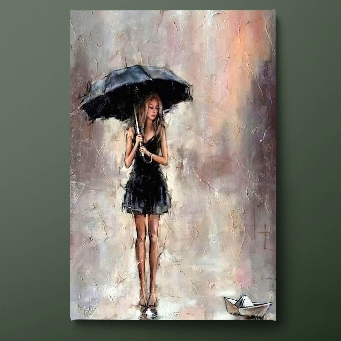 Woman With Umbrella, Abstract Rainy Day Art Print