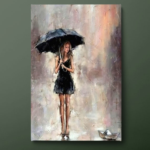 Woman With Umbrella, Abstract Rainy Day Art Print