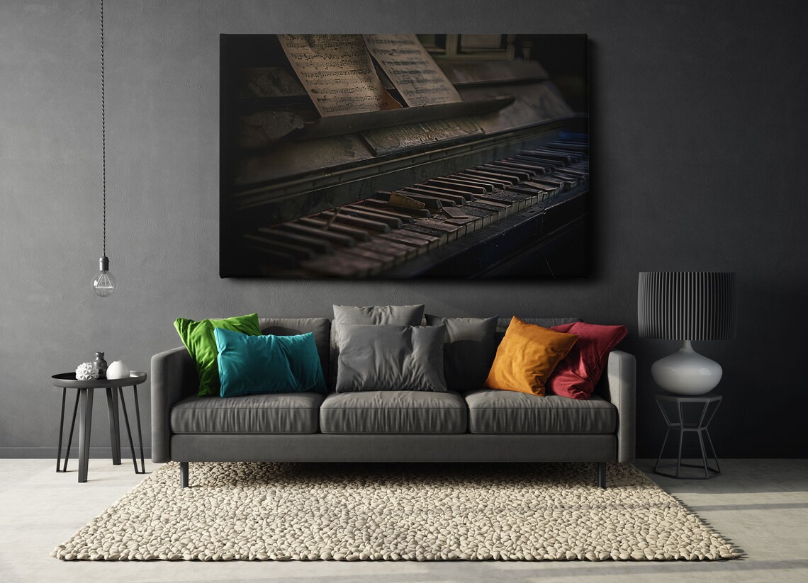 Vintage Upright Piano With Sheet Music Dark Moody Music Art Poster - Image 2