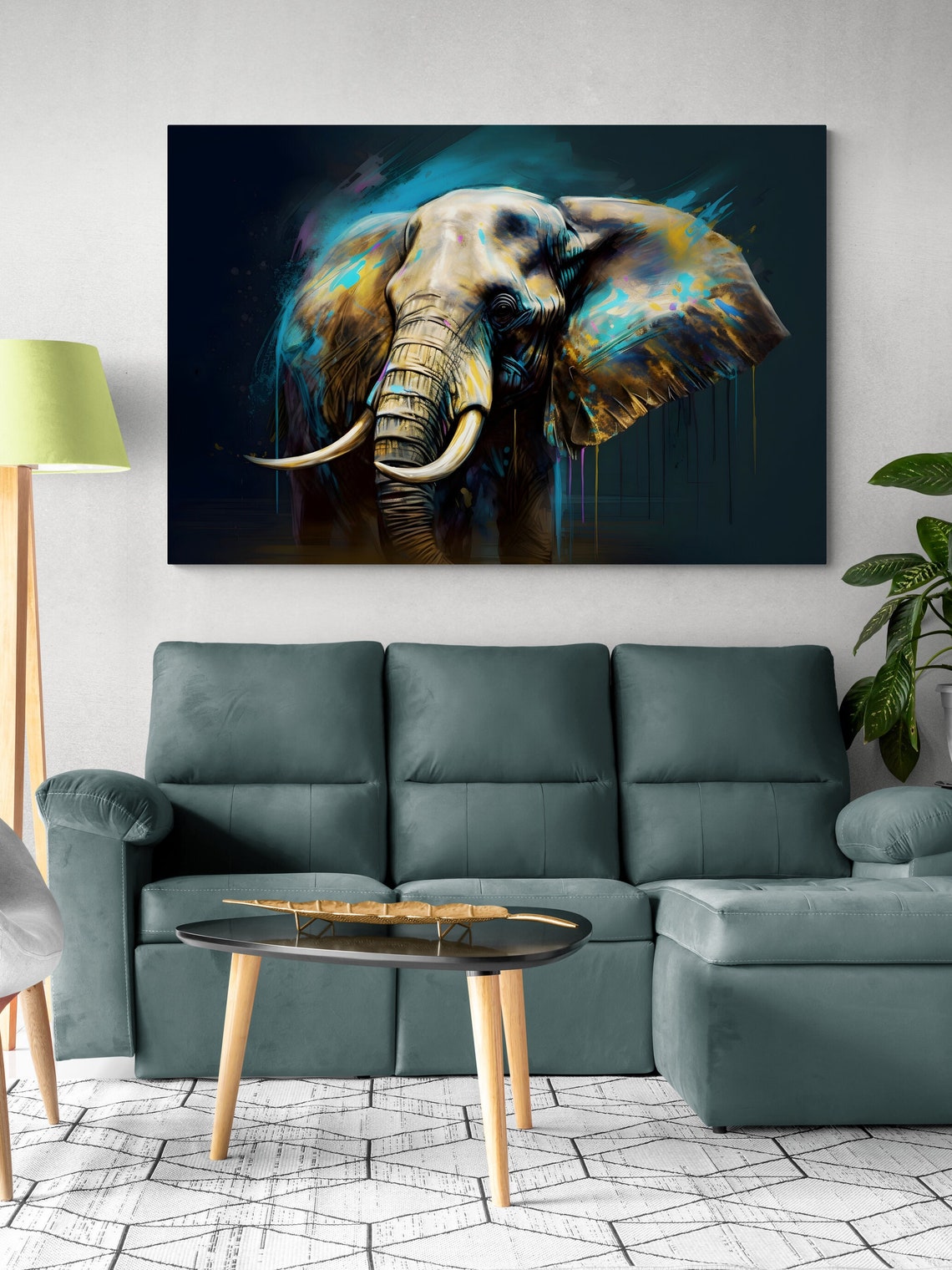 Colorful Elephant Head With Paint Splashes Wildlife Art Poster - Image 2