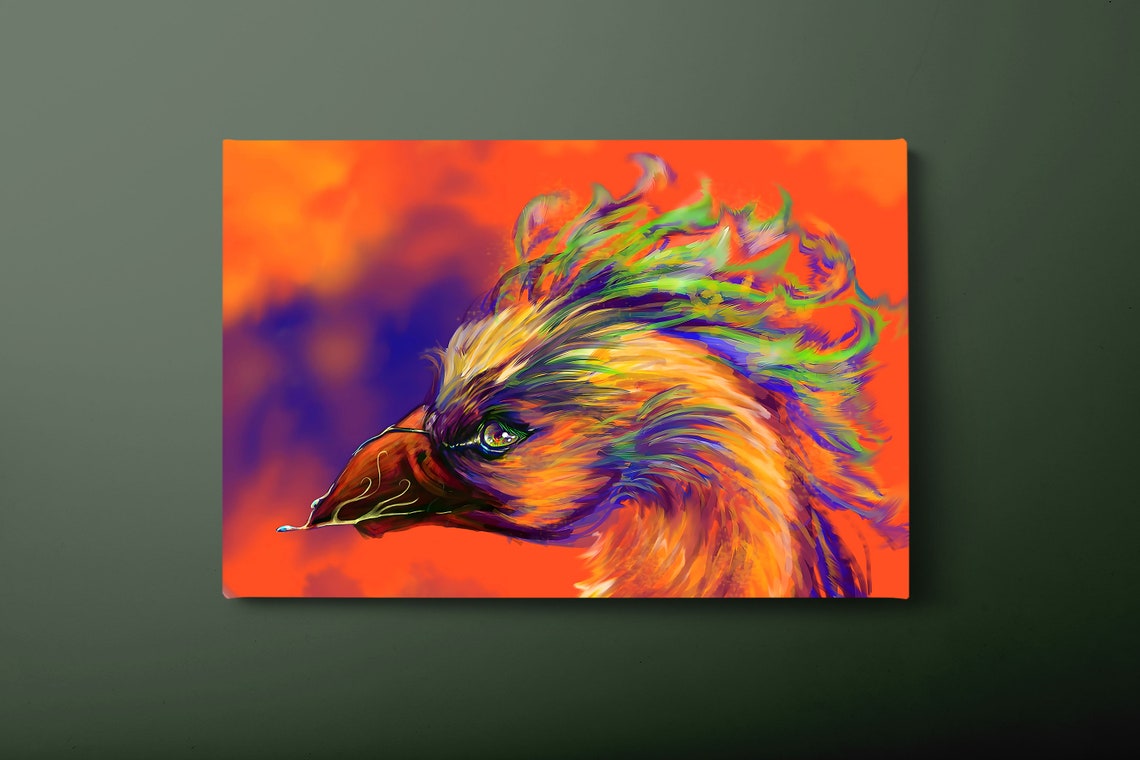 Rising Phoenix Fire Bird Orange Flames Mythical Creature Wall Art