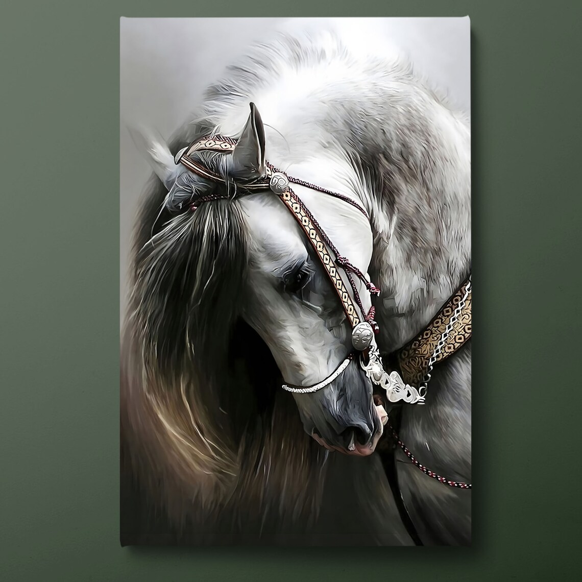 Horse Wall Art, Black White Horse Painting Art Print