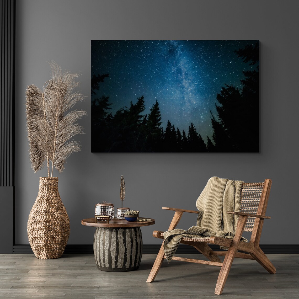 Stars And Trees Night In Forest, Art Print - Image 2