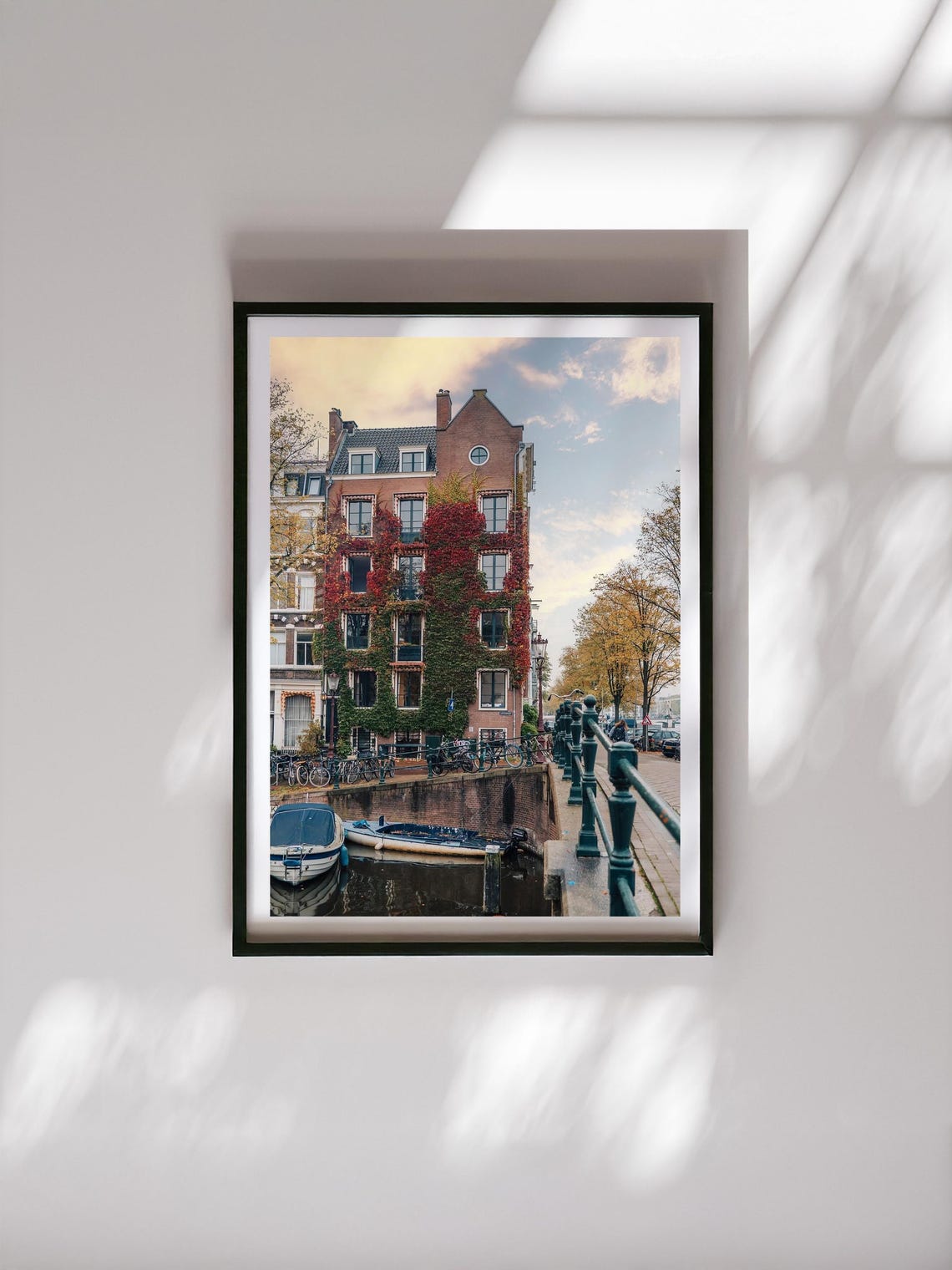Amsterdam Netherlands Ivy Covered Canal House With Boats Photo Poster - Image 3