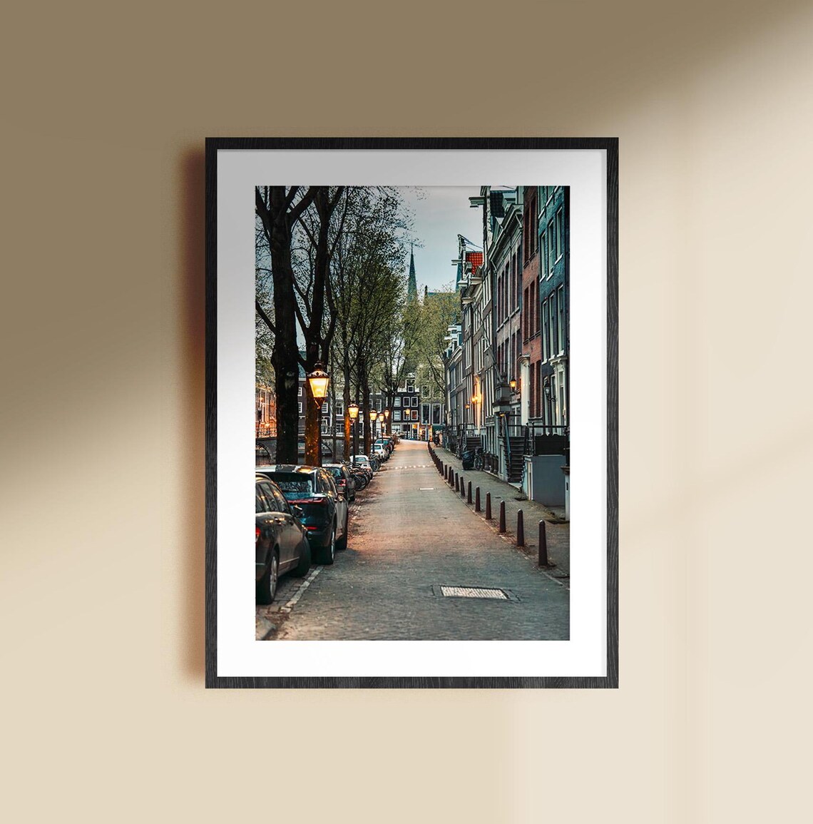 Amsterdam Netherlands Quiet Cobblestone Street At Dawn Photo Poster