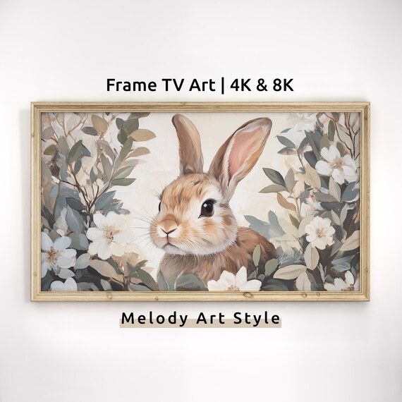 Bunny With White Flowers Neutral Rustic Farmhouse Art Poster