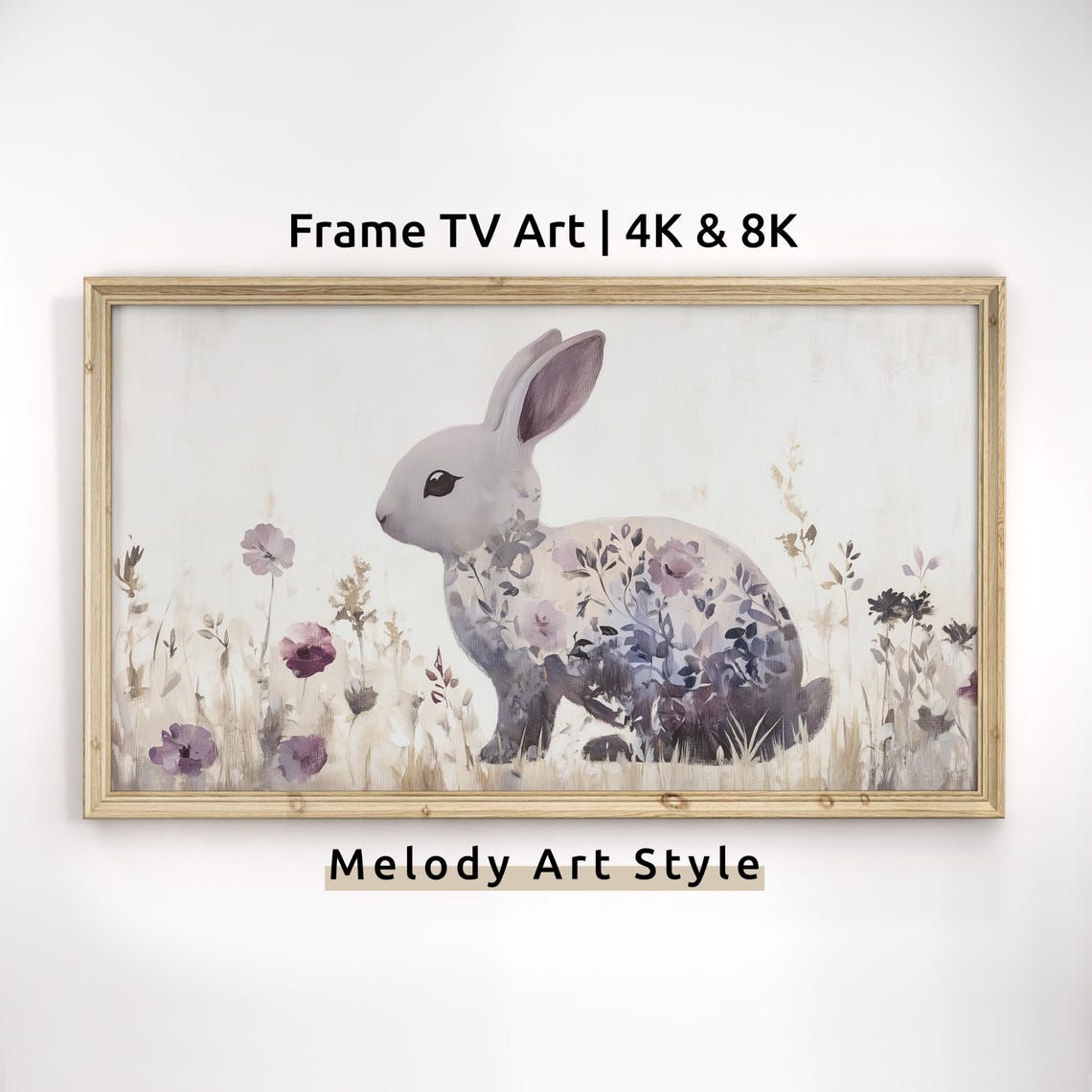 Floral Pattern Bunny Silhouette Wildflowers Whimsical Art Poster