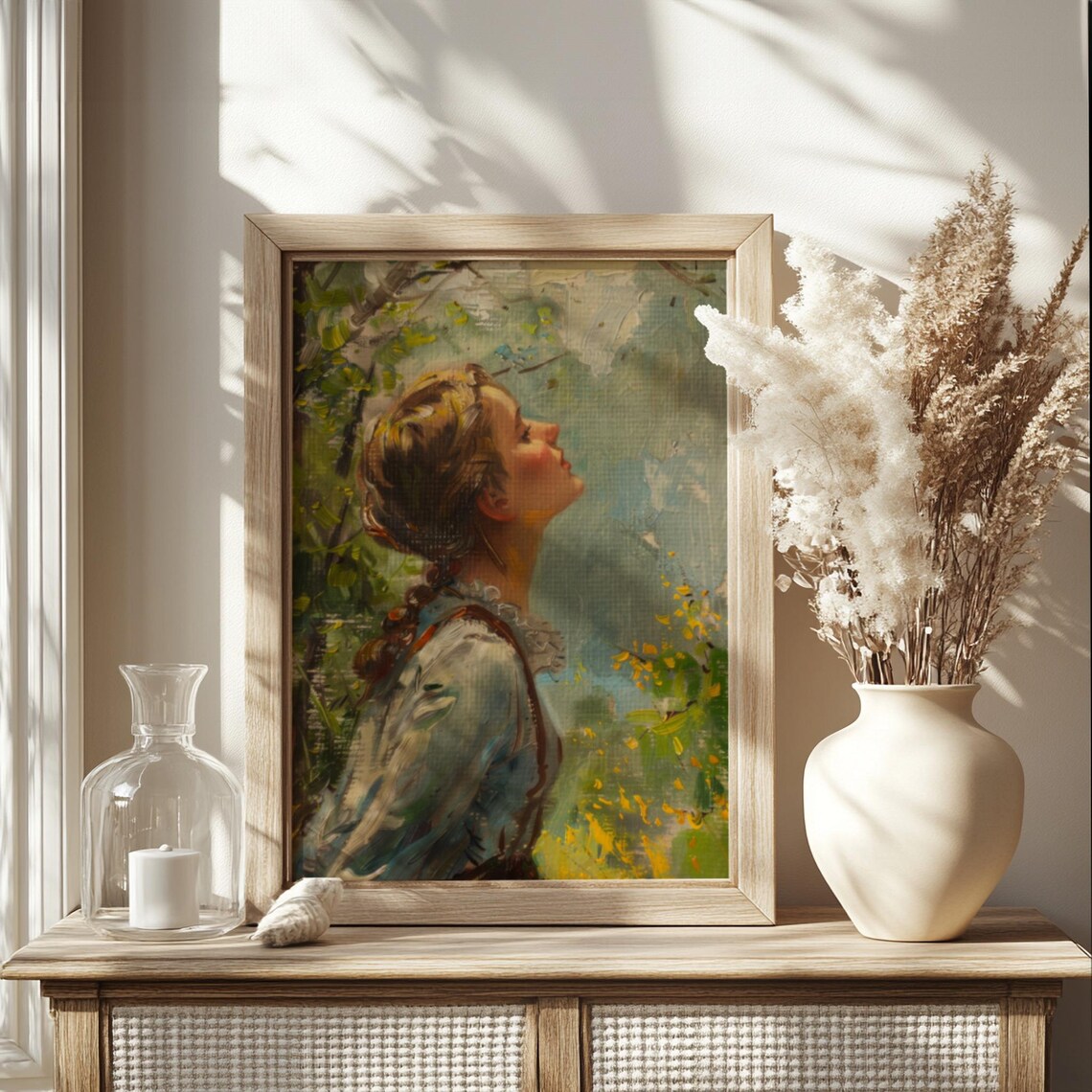 Woman In Spring Garden Looking Up Vintage Impressionist Floral Art Poster - Image 2