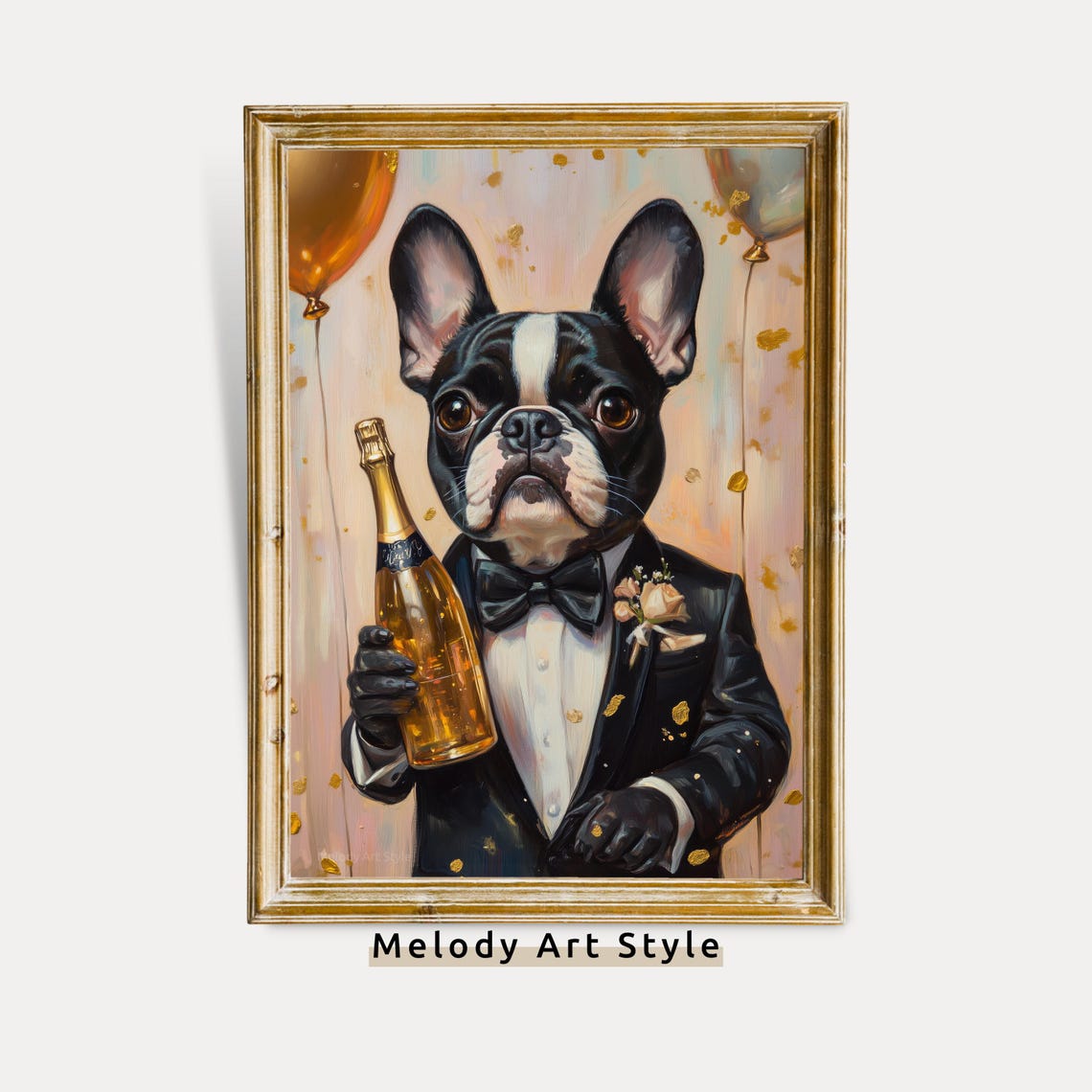 French Bulldog Tuxedo Champagne Party Portrait Funny Dog Poster