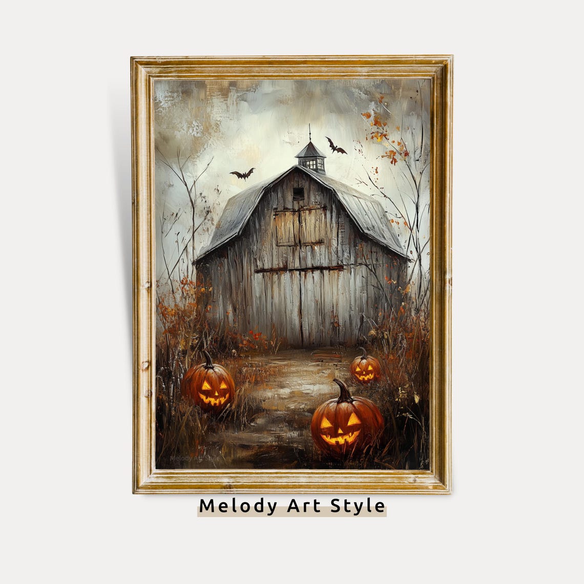 Haunted Barn Halloween Rustic Farmhouse Wall Art Jack O Lantern Pumpkins Spooky Fall Autumn Scary Decor P654