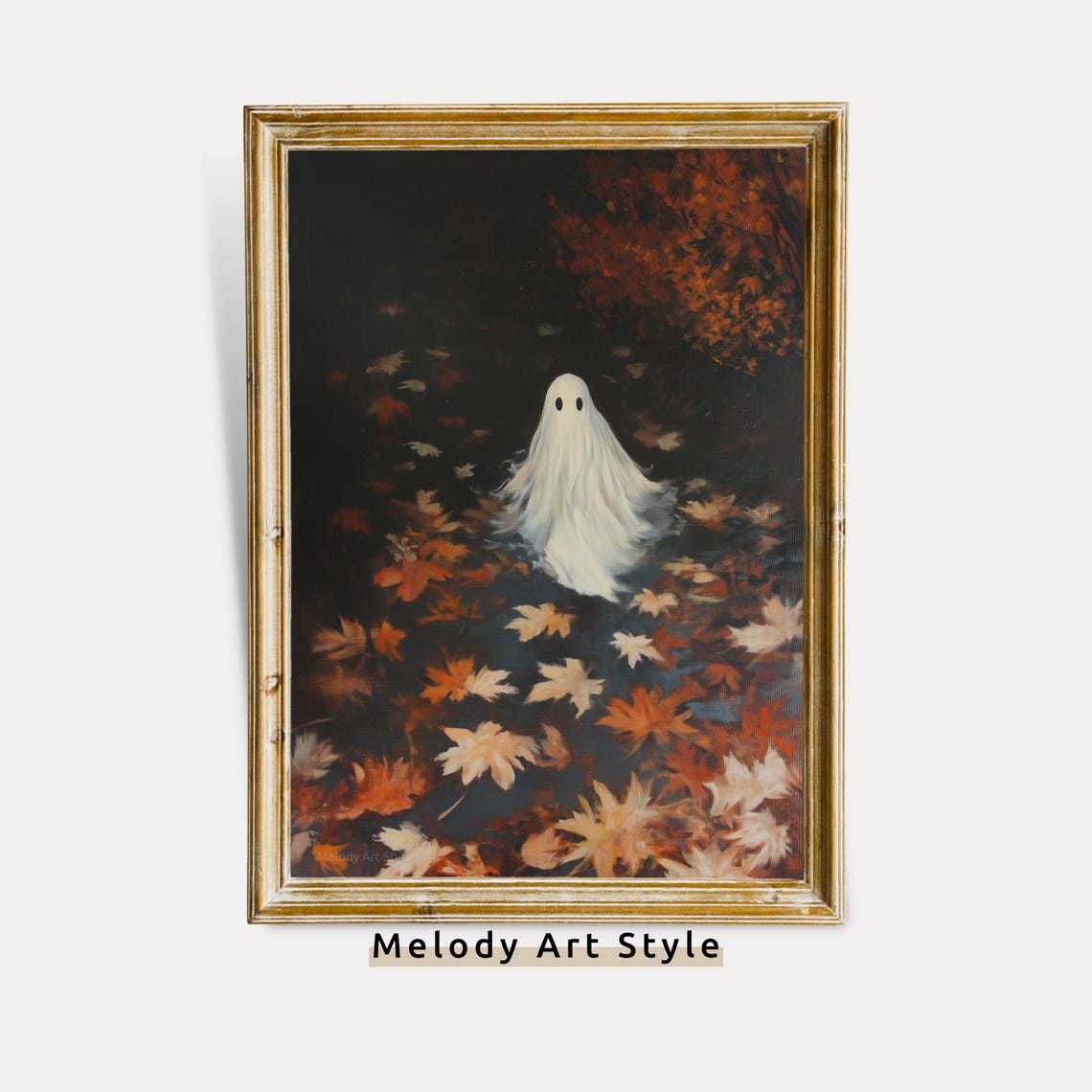 Cute Ghost Among Autumn Leaves Dark Fall Spooky Season Poster