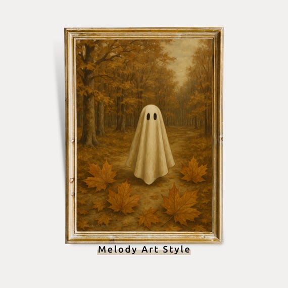 Halloween Wall Art Spooky In Forest Fall Rustic Decor Autumn Poster Print Painting P721