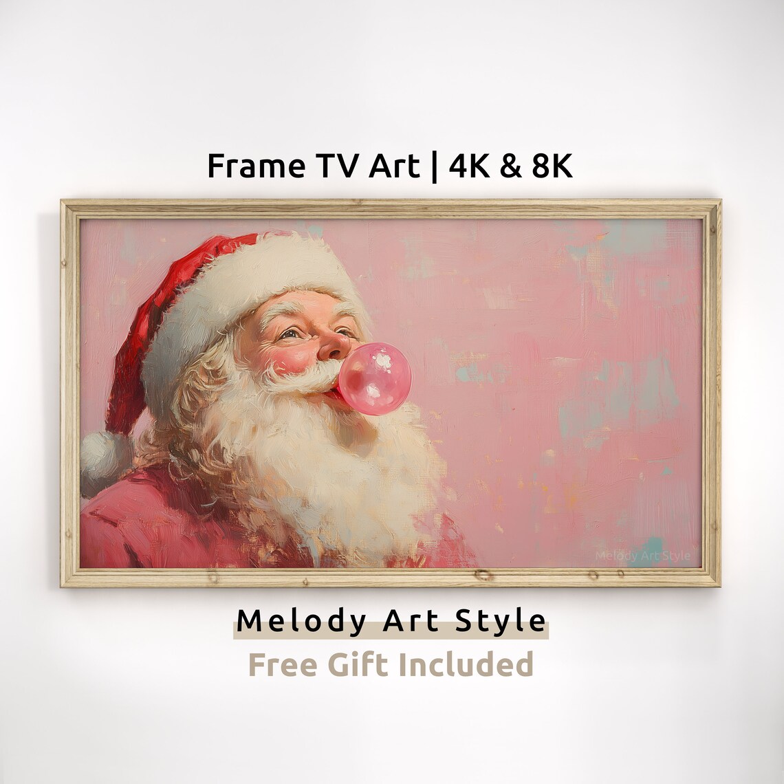 Pink Santa Christmas Art Print, Holiday Humor