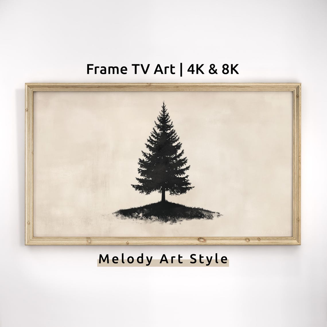 Minimalist Lone Black Pine Tree Beige Modern Frame TV Art Poster