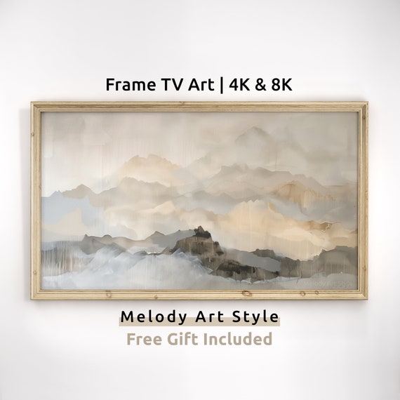 Japandi Art Frame Tv Art Neutral Colors 4k 8k Abstract Minimalist Artwork Mountains Tv Screen Modern Wallpaper F28
