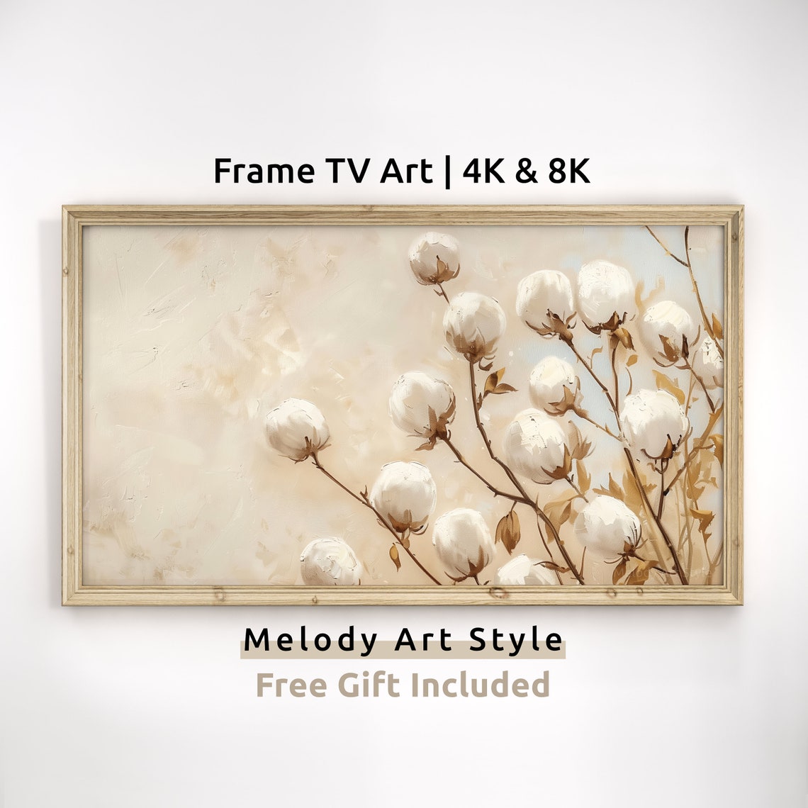 Elegant White Cotton Stems Minimalist Botanical Farmhouse Art Poster