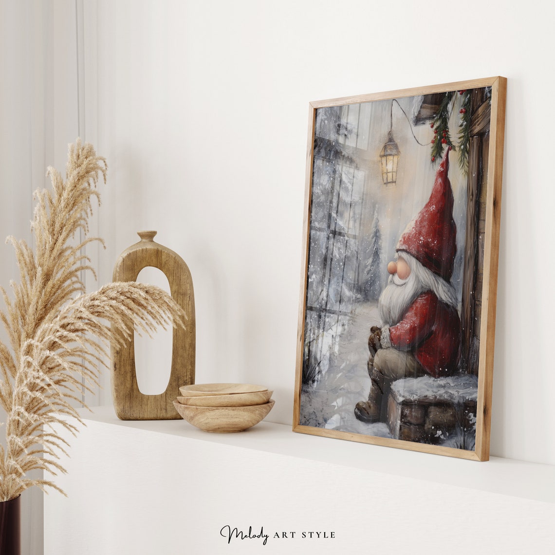 Cozy Winter Gnome Resting By Snowy Cabin Rustic Christmas Poster - Image 2