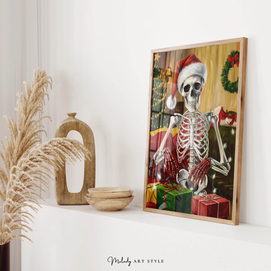 Skeleton Wearing Santa Hat With Christmas Lights Spooky Poster - Image 2