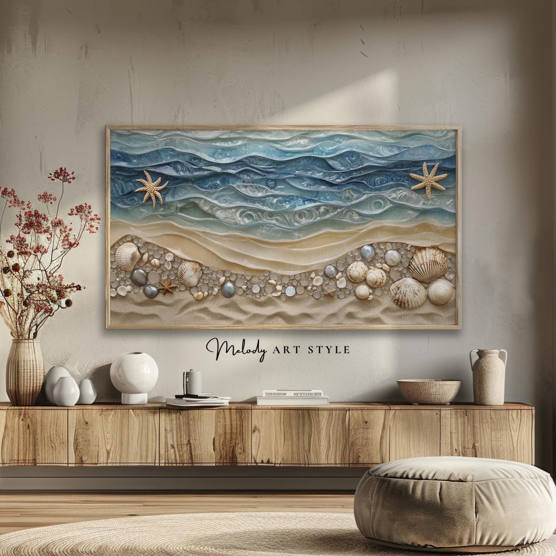3D Beach Ocean Waves Seashells Starfish Coastal Summer Wall Art Poster - Image 2