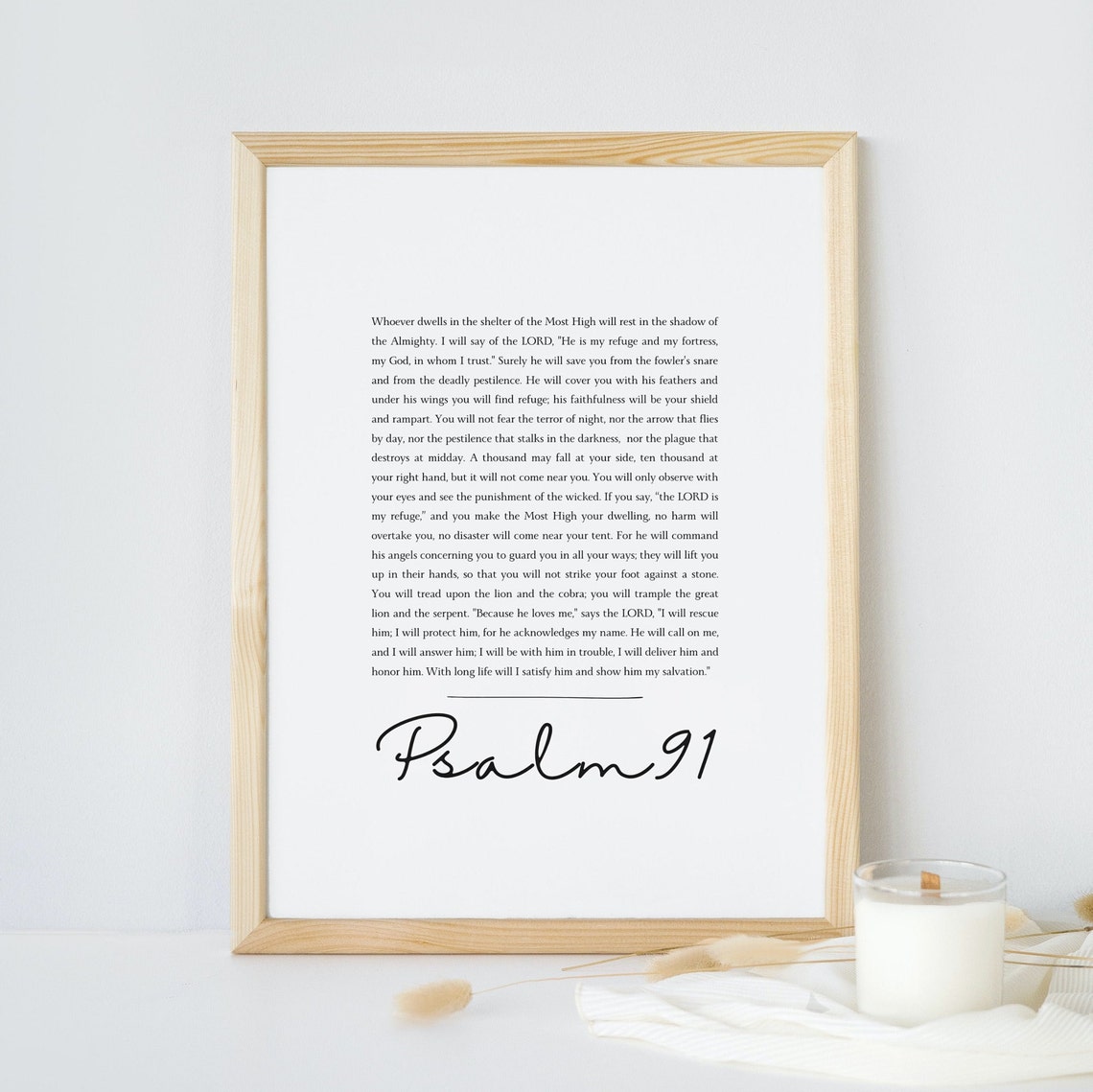 Psalm 91 Full Scripture Minimalist Typography Christian Faith Wall Art
